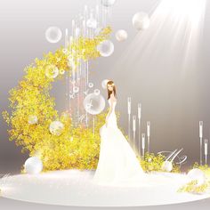 a woman in a wedding dress is surrounded by bubbles