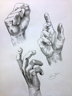 three different hands are shown in this drawing