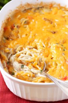 low - fodmap turkey tetrazzini casserole in a white dish