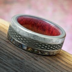 Celtic Wedding Band with Meteorite and Dino Bone and Wood Luxury Engraved Spiritual Men's Ring, Meteorite Ring Men, Meteorite Mens Wedding Ring, Men’s Wedding Bands Meteorite, Mens Celtic Wedding Bands, Celtic Knot Wedding, Mens Wedding Bands Unique, Pagan Wedding, Meteorite Jewelry