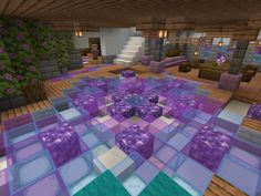 a room filled with lots of purple and blue cubes in the middle of it