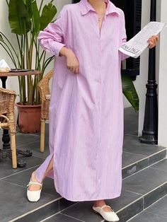 UOOZEE Mode Abaya, Maxi Shirts, Striped Shirt Dress, Midi Shirt Dress, Long Sleeve Shirt Dress