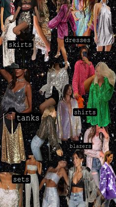 many different types of dresses are shown in this image, with the names above them