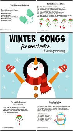 the winter song for preschoolers is shown with snowmen and other holiday themed words