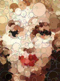 an abstract painting with lots of bubbles and circles in the shape of a bear's head