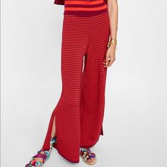 Pants From Zara Knit Collection. Chic Red Bottoms For Spring, Chic Red Summer Pants, Chic Red Spring Bottoms, Red Wide Leg Bottoms For Day Out, Red Wide Leg Pants For Day Out, Red Wide-leg Pants For Day Out, Stretch Red Bottoms For Day Out, Red Bottoms For Day Out, Fitted Red Bottoms For Day Out