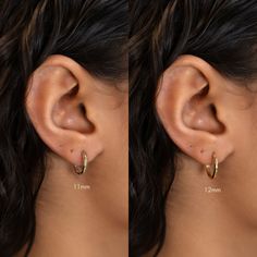 Classic 14K Solid Gold hoop earrings that hang just below your earlobe. Lightweight and easy to put on or take off. 14K Solid Gold Hypoallergenic, lead and nickel free Thickness 1.5mm Inside Diameter: 11mm,12mm Hinge opening, Click to close #ES032-G Fine Jewelry Earrings, White Gold Hoop Earrings, White Gold Hoops, Gold Hoops, Fine Jewellery Earrings, Gold Hoop, Gold Hoop Earrings, Solid Gold, Fine Jewelry