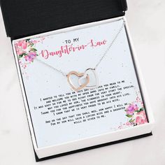 FREE WORLDWIDE SHIPPING ON ALL ORDERS! Daughter in law is the woman that is picked by my son to be your best friend, surprise her with this gift. Two hearts embellished with Cubic Zirconia stones, interlocked together as a symbol of never-ending love. Comes with luxury gift box.#birthday #wedding #christmas #briadalshower #mothersday Valentine's Day Jewelry With Gift Box For Personalized Gift, Valentine's Day Jewelry Gift Box For Personalized Gift, Meaningful Jewelry For Birthday And Valentine's Day, Meaningful Jewelry For Birthday On Valentine's Day, Inspirational Jewelry For Birthday Gift On Valentine's Day, Meaningful Valentine's Day Jewelry With Gift Box, Inspirational Jewelry With Gift Box For Valentine's Day, Valentine's Day Inspirational Jewelry With Gift Box, Inspirational Necklace For Mom For Valentine's Day