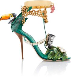 Tropical Shoes, Making Shoes, Shoes Heels Classy, Embellished Heels, Embellished Sandals, Green Wedding Shoes, Foot Jewelry, Dolce E Gabbana, Shoe Art