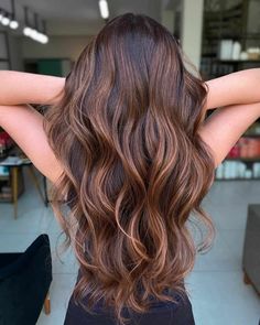 Chocolate Chip Cookie Hair Color, Brown Hair Balayage Cinnamon, Cinnamon Bayalage Hair, Reddish Brown Highlights On Brown Hair, High Lights And Low Lights In Dark Brown Hair, Red Undertone Hair Brown Highlights, Long Hair Color Ideas 2022, Hair For Brunettes Fall, Going From Red To Brown Hair