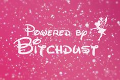 the words powered by bichdust are written in white on a bright pink background