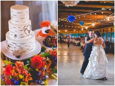 the bride and groom are sharing their first dance