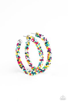 A dainty collection of turquoise, Blue Depths, yellow, Pink Peacock, and white seed beads colorfully adorns a classic hoop for a beautifully beaded look. Earring attaches to a standard post fitting. Hoop measures approximately 2" in diameter.

 Sold as one pair of hoop earrings. Seed Bead Patterns Free, Paparazzi Earrings, Paparazzi Accessories Jewelry, Seed Bead Bracelet Patterns, Pink Peacock, Seed Bead Patterns, Seed Bead Tutorial, Beaded Bracelet Patterns, Paparazzi Accessories