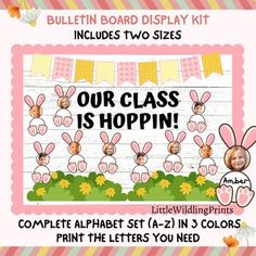 an easter themed bulletin board with bunny ears and bunnies