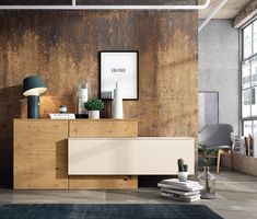 a modern living room with wood paneled walls