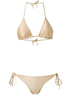 Beige triangle bikini set from Amir Slama featuring a back tie fastening. This item fits small. Please note this item has a brazilian cut. Swimsuit Inspo, Swimsuits Outfits, Future Clothes, Brazilian Cut, Cute Bathing Suits, Cute Swimsuits, Swimwear Fashion, Bathing Suits, Fashion Branding