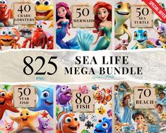 the sea life mega bundle includes characters from disney's animated movie, monsters and more