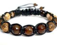 Adjustable Brown Jewelry With Black Beads, Adjustable Black Agate Beaded Jewelry, Adjustable Agate Jewelry With Black Beads, Adjustable Black Agate Bead Jewelry, Bracelet Macrame, Shamballa Bracelets, Bracelet Stone, Lava Stone Bracelet, Lava Bracelet