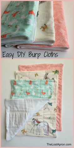 three different types of baby burp cloths with the words easy diy burp cloths