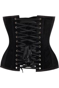 Overbust corset made of velvet fabric Front Busk Closure 10 Spiral Steel boned with 4 Flat steel bones Ribbon tie closure at back for cinching Privacy Panel Lined Hand Wash Black Velvet Corset With Corset Back, Fitted Black Velvet Corset, Gothic Underbust Velvet Corset, Gothic Velvet Underbust Corset, Velvet Overbust Corset For Party, Gothic Velvet Corset With Boned Bodice, Gothic Corset Belt With Boning, Fitted Velvet Corset For Costume Party, Velvet Corset Dress With Boned Bodice