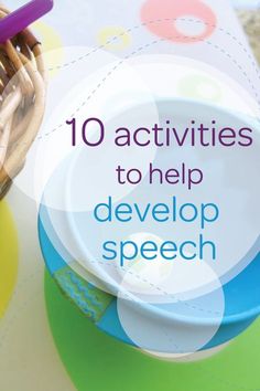 the words 10 activities to help developing speech are displayed in front of a cupcake