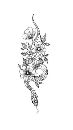 a snake and flowers tattoo design