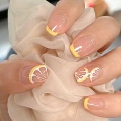 Lemon Nails, Colorful Nails, Summery Nails, Acrylic Nail Designs, Nail Stickers