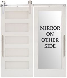 an open door with the words mirror on other side written in black and white letters