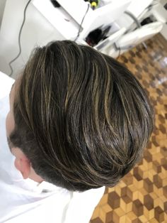 Men’s Hair Highlights Brown, Highlight Hair Men, Highlights Brown Hair Men, Brown Highlights On Black Hair Men, Mens Hair Highlights, Brown Hair Color Men, Highlights Men, Medium Dark Hair, Black Hair With Brown Highlights