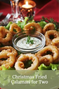 Crispy calamari paired with zesty garlic-lemon mayo, perfect for a unique Christmas dinner for two. Easy Christmas Dinner, Fried Calamari, Recipes For Two