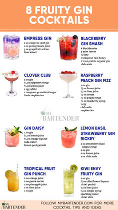 Fruity Gin Cocktails Dinner And Cocktail Pairings, Gin Drinks Summer, Fresh Cocktails Summer Drinks, Gin Alcohol Drinks, Gin Based Cocktails Recipe, Gin Blossom Cocktail, Gin Mixed Drinks Recipes, Easy Gin Cocktails Recipes, Fruity Gin Cocktails