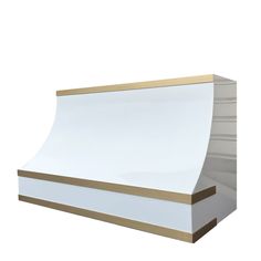 a white counter top with gold trim on the edges and bottom edge, against a white background