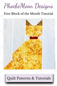 the front cover of a quilt book with an image of a yellow cat on it