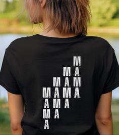 The perfect tee for the no-frills mama!    __PRODUCT DESCRIPTION__  *Super soft Bella & Canvas 3001  *Unisex T-Shirt  *Design is printed in ink  *Fabric is high-quality, pre-shrunk, air-jet spun yarn *Crewneck neckline with double-stitched collar, shoulders, armholes, cuffs, & hem  __SIZING & COLORS__ *Please refer to colors and size charts in the photos  *Shirts run true-to-size. If you are looking for the oversized feel, try ordering 1-2 sizes up *Note that colors may vary slightly depending o Mother's Day Graphic Tee With Text Print, Black T-shirt With Funny Text For Mother's Day, Black Screen Print T-shirt For Mother's Day, Family Matching T-shirt, Mother's Day Black T-shirt With Screen Print, Mother's Day T-shirt With Name Print, Mother's Day Crew Neck Tops With Funny Text, Mother's Day Black Tops With Graphic Print, Short Sleeve Tops With Letter Print For Mother's Day