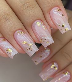 Natural Square Nail Designs, Milky Nails, Nails Yellow, Gold Nail, Uñas Acrilicas, Short Acrylic Nails Designs, Pink Acrylic Nails, Bridal Nails, Square Acrylic Nails