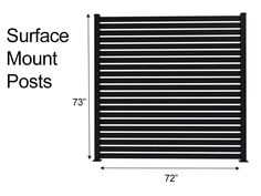 the surface mount posts are shown with measurements for each side, and one section has a vertical