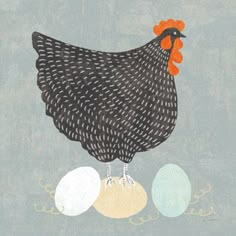 an illustration of a chicken and three eggs