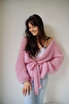 Simple yet sophisticated hand made cardigan knitted with premium quality yarn 70% kid mohair/ 30 % silk Cardigan Knitted, Warm Cardigan, Mohair Cardigan, Oversized Cardigan, Jumpers And Cardigans, Spring Outfit, Cardigans For Women, Warm And Cozy, Knit Cardigan