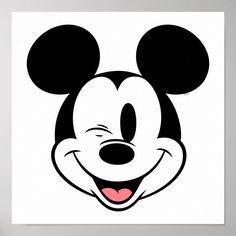 a black and white mickey mouse face