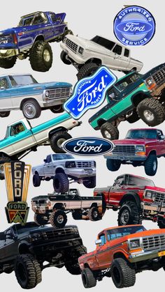 an image of many different trucks in the air with logos on them and off to the side