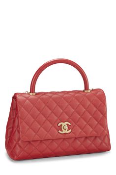 Find CHANEL Quilted Caviar Coco Handle Bag Small on Editorialist. This Chanel Quilted Caviar Coco Handle bag features a top handle, flap open closure, and a gold tone Chanel logo. It is crafted from caviar leather and is small in size. The bag can be hand carried. Classic Red Quilted Shoulder Bag, Elegant Quilted Top Handle Bag, Gold Shoulder Bag With Cc Turnlock And Top Handle, Red Quilted Shoulder Bag For Formal Occasions, Red Quilted Shoulder Bag For Formal Events, Formal Red Quilted Shoulder Bag, Formal Quilted Top Handle Bag, Gold Quilted Bag For Everyday Luxury, Gold Quilted Top Handle Bag