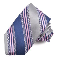 Grey, Navy, and Pink Checkerboard Frame Multi Satin Bar Stripe Woven Jacquard Silk Tie by Dion Neckwear Pink Checkerboard, Dog Socks, Brown Dog, Navy Pink, Silk Ties, Multi Layering, Pure Silk, Color Combinations, Quality Fabric