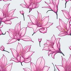 pink flowers on a white background are drawn by hand with colored pencils and ink