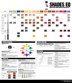 This is what Savannah uses on my hair. Gotta keep this chart around for future creations! #haircolor Redken Shades Eq Color Chart, Redken Color Chart, Redken Hair Color Chart, Shades Eq Color Chart, Redken Toner, Hair Dye Tips, Redken Hair Color, Redken Hair Products