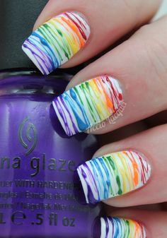 Spun Sugar Rainbow - nail art tutorial Rainbow Nails Design, Nagel Tips, Really Cute Nails, Orange Nails