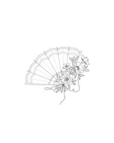 a drawing of a fan with flowers on it