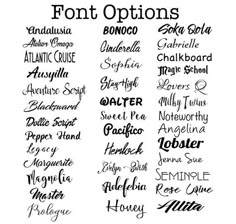 some type of font that is in different styles and sizes, with the names below it