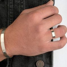 ♥  Fancy Men's Ring Band in 925 Sterling Silver or 24K Gold Plated over Solid Silver base metal. The ring is 1.2 mm thick and has two laser-cut lines designed outside. * The ring features a discreetly laser-engraved secret message, adding a personal touch to this modern men's wedding band. *  Truly timeless piece that makes the Best Gift for Him on any special occasion.  * Make him the best-dressed man with a message that only you and him know!  ♥ S I Z E  &  M A T E R I A L S: ★ STYLE: Elegant Mens Ring ★ MATERIALS: 925 Sterling Silver, 24K Gold Plated  ★ RING THICKNESS: 1.2mm ★ RING WIDTH: 6mm ♥ G I F T I N G: All my items are packaged and ready to gift in an ELEGANT GIFT BOX FOR FREE!  The packaging is bubble-wrapped to ensure it can cause no damage during transport. ♥ S H I P P I N G Classic Engraved Bands, Silver Couple Rings In 14k Gold With Polished Finish, Minimalist Gold Jewelry For Father's Day, Gold Polished Couple Rings, Gold Jewelry With Polished Finish For Father's Day, Modern Mens Wedding Bands, Mens Band Rings, Best Gifts For Him, Best Dressed Man