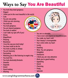 a pink poster with the words'ways to say you are beautiful'in english