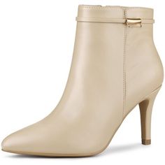 Allegra K Women's Stiletto Heels Pointed Toe Side Zip Ankle Boots Beige 6.5 Luxury Evening Booties With Pointed Toe, Luxury Heeled Boots For Office Use In Spring, Elegant Beige Ankle Strap Boots, Ankle Boots Beige, Beige Ankle Boots, Boots Beige, Heeled Chelsea Boots, Buckle Ankle Boots, Womens Stilettos